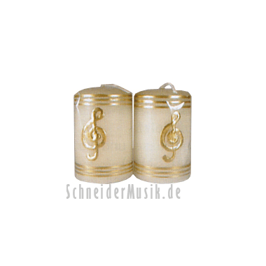 Pillar Candles "Treble Clef" cream/gold (small size) 2-pack