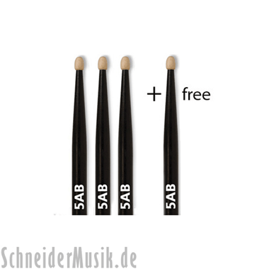 Vic Firth P5AB3-5AB Value Pack - 5A Black Drumsticks American Classic Hickory (4 Pairs for 3)