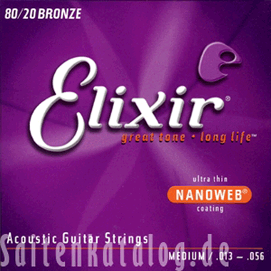 Elixir 11077 Acoustic 80/20 Bronze Ultra-Thin NANOWEB Coating, Light-Medium
