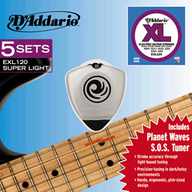 D'Addario Níquel EXL120 Extra Blanda  5 Juegos + PW S.O.S Afinador