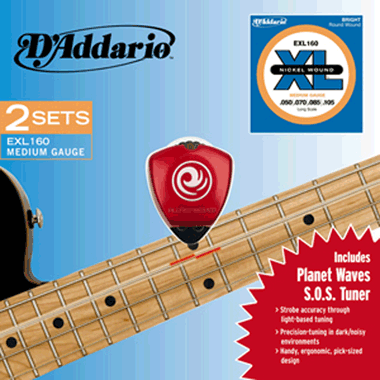 D'Addario Bass Twin Pack EXL160TP + PW S.O.S Tuner