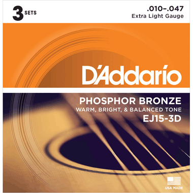 D'Addario EJ15 Phosphor Bronze XL 3D (3 Sets)