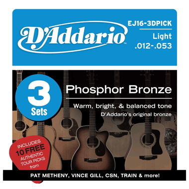 D'Addario EJ16-3DPICK 3 Sets EJ16 + 10 FREE Tour Picks