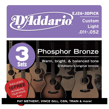 D'Addario EJ26-3DPICK 3 Sets EJ26 + 10 FREE Tour Picks
