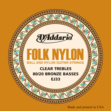 D'Addario EJ33 Folk Nylon 80/20 Bronze, Ball End, Clear Treble
