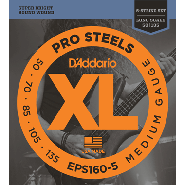 D'Addario EPS160-5 Bass ProSteels Round Wound (5-string), Long Scale
