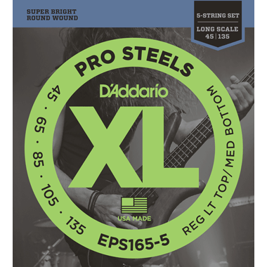 D'Addario EPS165-5 Bass ProSteels Round Wound (5-string), Long Scale
