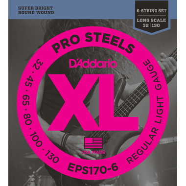 D'Addario EPS170-6 Bass ProSteels Round Wound (6-string), Long Scale