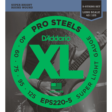 D'Addario EPS220-5 Bass ProSteels Round Wound (5-string), Long Scale