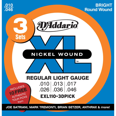 D'Addario EXL110-3DPICK 3 Sets EXL110 + 10 FREE Tour Picks