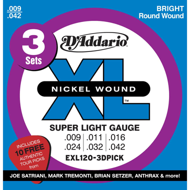 D'Addario EXL120-3DPICK 3 Sets EXL120 + 10 FREE Tour Picks