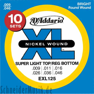 D'Addario EXL125-10P Nickel - 10 Sets Pack, Superlight Top/Regular Bottom
