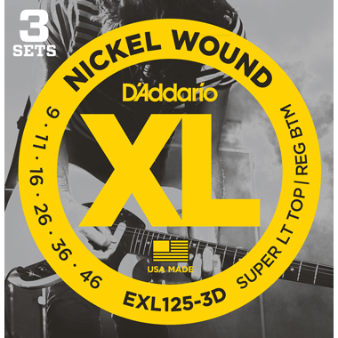 D'Addario EXL125-3D Nickel - 3 Sets Pack, Superlight Top/Regular Bottom