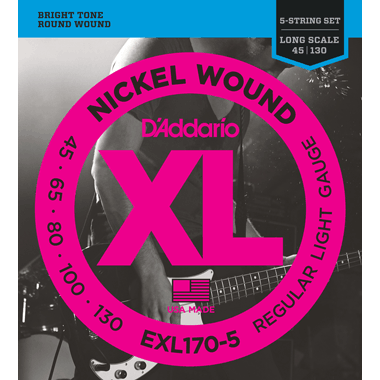 D'Addario EXL170-5TP Bass Nickel Roundwound, Reg Light (5-string) Twin Pack
