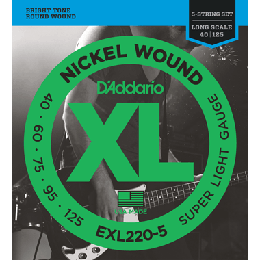 D'Addario Bajo Entorchadas en Níquel EXL220-5 5-cuerdas/Larga
