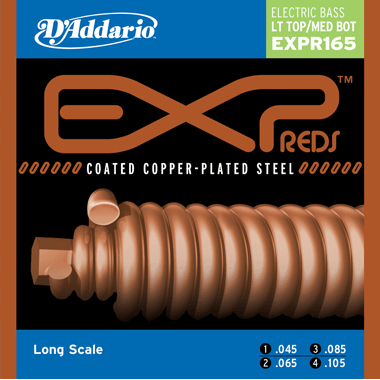 D'Addario EXPR165 EXP Reds, Bass Coated Copper Wound, Long Scale, Lt Top/Med Bot