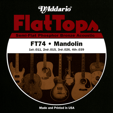 D'Addario FT74 FLAT TOP Mandolin Phosphor Bronze Wound (Loop End), Medium