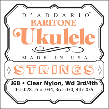 D'Addario J68 Baritone Ukulele Clear Nylon/Silver (3rd/4th wound)