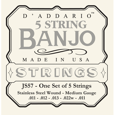 D'Addario JS57 Banjo Stainless Steel Wound, medium 5-string (Loop End)