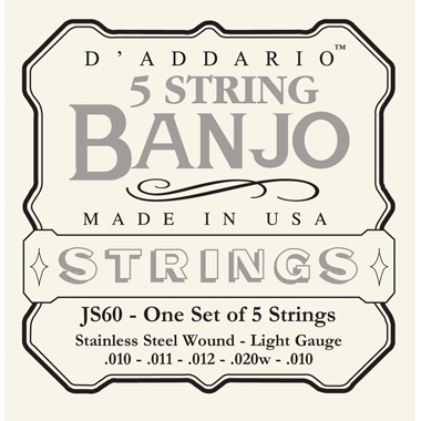 D'Addario JS60 Banjo Stainless Steel Wound, light 5-string