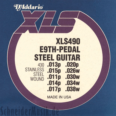 D'Addario XLS490 Stainless Steel Wound, E-9th Pedal Steel Tuning