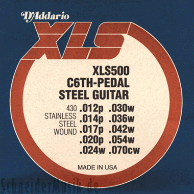 D'Addario XLS500 Stainless Steel Wound, C-6th Pedal Steel Tuning