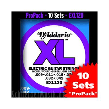D'Addario Níquel EXL120-10P 10 juegos  3D Pack Extra Blanda