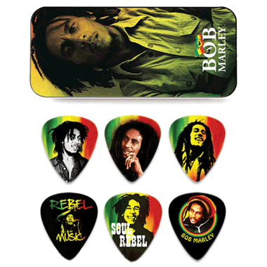 Dunlop BOB-PT01M BOB MARLEY Rasta Pick Tin, Medium (Pick Tin with 6 Picks)