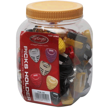 Stagg PHB-100 Pick Holder Box with 100 Pick Holders, assorted colours
