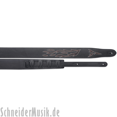 Stagg SLPL 75 BLK Correa de Cuero, negro con llama bordado