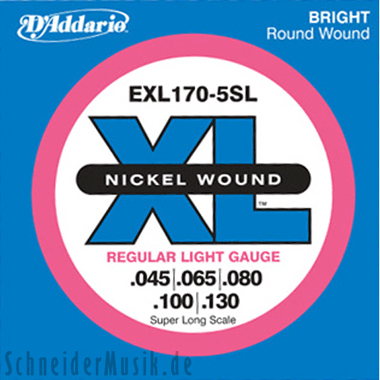 D'Addario EXL170-5SL Bass Nickel Roundwound (5-string) Super Long