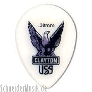 Clayton Acetal Polymer Small Teardrop Picks, 0.38 mm white
