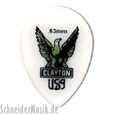 Clayton Acetal Polymer Small Teardrop Picks / Púas 0.63 mm white