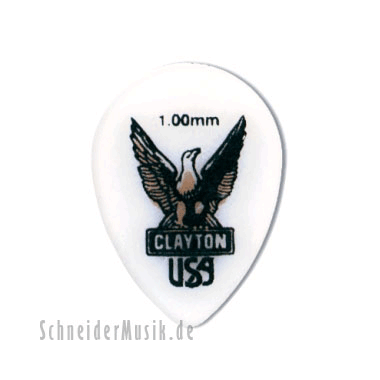 Clayton Acetal Polymer Small Teardrop Pick 1.00 mm white