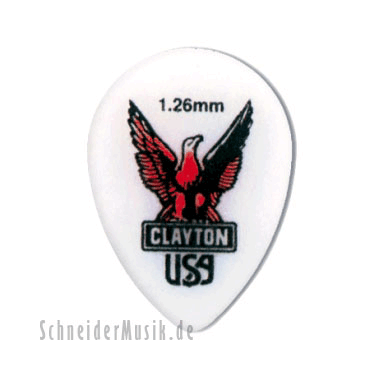 Clayton Acetal Polymer Small Teardrop Picks 1.26 mm white
