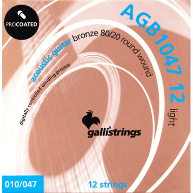 Galli AGB1047-12 ACOUSTIC Guitar PROcoated 80/20 Bronze, 12-string, light
