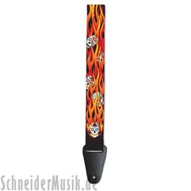 Grover Allman Nylon Guitar Strap \"Flaming Sugar Skulls\"