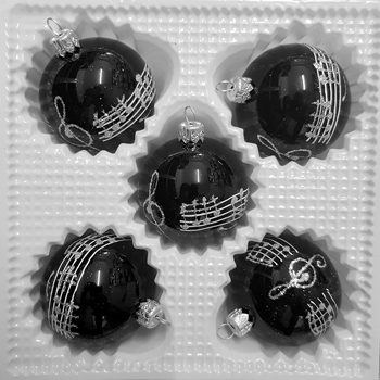 Christmas Baubles black, with silver decor (5-pack)
