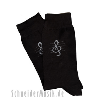 Music-Socks black with print violin clef Size 27/30