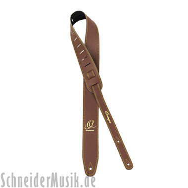 Ortega OSL2-65BR Leather Guitar Strap (65mm), embroidered signet, brown