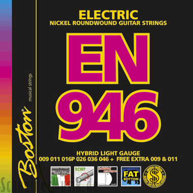 Boston EN 946 Electric Nickel Roundwound, Hybrid Light (+ free extra 009 & 011)