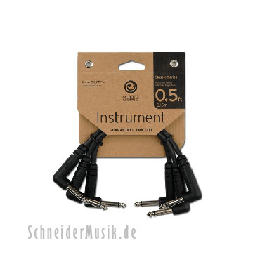 Planet Waves PW-CGTP-305 CLASSIC Series 1/4" Patch Cable, 2x w/right angle 15 cm, 3-pack