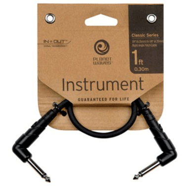 Planet Waves PW-CGTPRA-01 CLASSIC Series 1/4" Patch Cable, 2x w/right angle, 30 cm