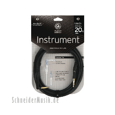 Planet Waves PW-CPGRA-20 CUSTOM PRO Series Mono 1/4" Instrument Cable, straight - w/right angle 20Ft. (6.0m)