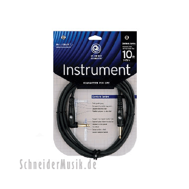 Planet Waves PW-GRA-10 CUSTOM Series Mono 1/4" Instrument Cable, straight - w/right angle 10Ft. (3.0m)