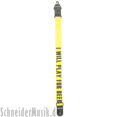 RockStrap RST NY1CP Nylon Guitar Strap amarillo, con motivo impreso \"I Will Play For Beer\"