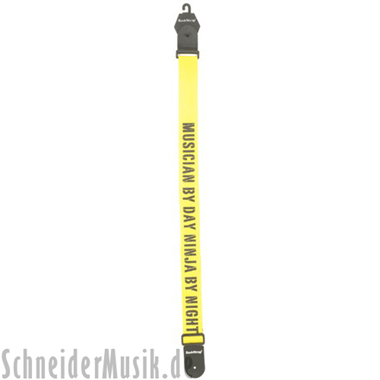 RockStrap RST NY1CP Nylon Guitar Strap yellow, printed motif \"Musicians by Day Ninja by Night\"