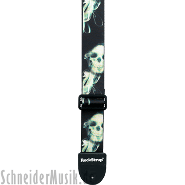RockStrap RST PB3DCP Polyester Bass Strap negro, con motivo impreso 3D \"Skull\"