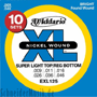 D'Addario EXL125-10P Nickel - 10 Sets Pack, Superlight Top/Regular Bottom