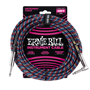 Ernie Ball PO6063 7,62M / 25 Ft instrument cable / straight - angle / blue/white/red braided Ernie Ball PO6063 7,62M / 25 Ft instrument cable / straight - angle / blue/white/red braided